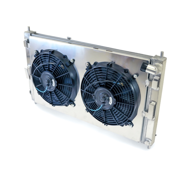 This is a 100% aluminum dual core lightweight radiator with aluminum end  tanks and fans/shroud kit. It can also accept the stock or aftermarket  fans. It is designed to replace the OEM
